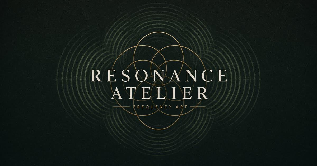 Resonance Atelier. Frequency art, gold seed of life on a dark field.